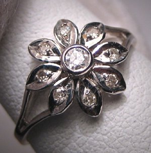 Vintage Diamond Wedding Ring White Gold Art Deco Floral