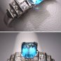 Vintage Aquamarine Diamond Wedding Ring White Gold Deco