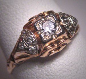 Antique Diamond Wedding Ring Victorian Deco Vintage 14K