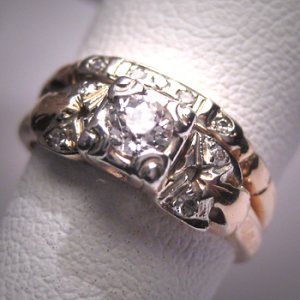 Antique Diamond Wedding Ring Set 18K Vintage Art Deco