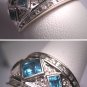 Vintage Diamond Blue Topaz Wedding Ring Band White Gold