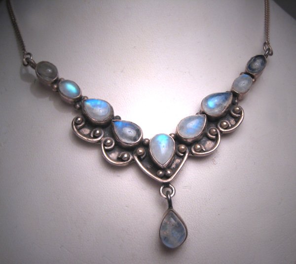 Vintage Victorian Moonstone Necklace Estate Pendant Sterling Silver