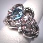 Vintage Blue Topaz White Sapphire Wedding Ring Band Art Nouveau Deco