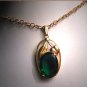 Antique Emerald Paste Pendant Necklace Retro Art Deco circa 1930 Gold