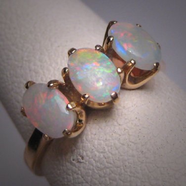 Vintage Australian Opal Ring Art Deco Antique Wedding 14K Gold Band