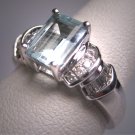 Vintage Aquamarine Diamond Wedding Ring Art Deco White Gold Engagement