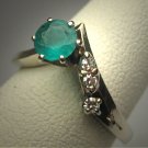 Antique Emerald Diamond Wedding Ring White Gold 1950 Vintage