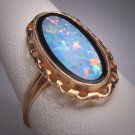Antique Australian Opal Onyx Ring Retro Victorian Style Gold Filigree