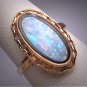 Antique Australian Opal Onyx Ring Retro Victorian Style Gold Filigree