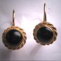 Vintage Georgian Victorian Revival Black Onyx Earrings Gold
