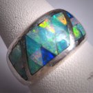 Vintage Australian Opal Ring Silver Wedding Band Fine