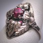 Antique Victorian Ruby Wedding Ring Silver Leaf Art Deco c.1900