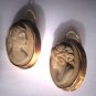 Rare Antique Victorian Lava Cameo Earrings 18K Gold Italian 1830s