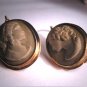 Rare Antique Victorian Lava Cameo Earrings 18K Gold Italian 1830s