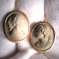 Rare Antique Victorian Lava Cameo Earrings 18K Gold Italian 1830s