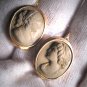 Rare Antique Victorian Lava Cameo Earrings 18K Gold Italian 1830s