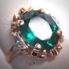 Antique Emerald Paste Diamond Wedding Ring Gold Vintage Art Deco 1930s