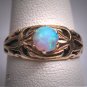 Antique Australian Opal Ring Victorian 14K Gold Wedding Filigree Band