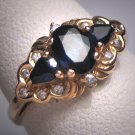 Antique Sapphire Diamond Wedding Ring Band 14K Gold Retro Art Deco 50s