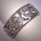 Antique Platinum Diamond Eternity Band Wedding Ring Floral 1920s Deco