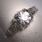 Antique White Sapphire Paste Wedding Ring Floral Vintage Art Deco 1920