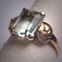 Antique Aquamarine Ring Vintage Art Deco Wedding Gold Floral 1930s