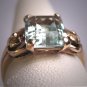 Antique Aquamarine Ring Vintage Art Deco Wedding Gold Floral 1930s