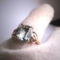 Antique Aquamarine Ring Vintage Art Deco Wedding Gold Floral 1930s