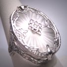 Antique Diamond Ring Vintage Art Deco Champhor Glass Filigree 1920s