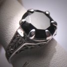 Antique Style Large Black Sapphire Wedding Ring Vintage Deco Filigree