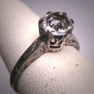 Antique White Sapphire Wedding Ring Vintage Art Deco Engagement 1900