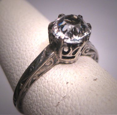 Antique White Sapphire Wedding Ring Vintage Art Deco Engagement 1900