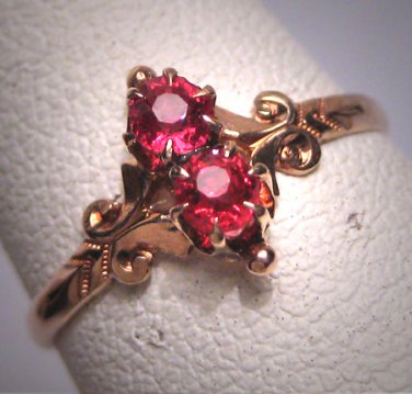 Antique Ruby Wedding Ring Victorian Ornate Gold Vintage c.1900