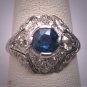 Antique Platinum Sapphire Diamond Wedding Ring Vintage Art Deco c.1920