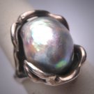 Estate Large Blue Pearl Ring Vintage Modernist Retro Deco