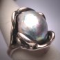 Estate Large Blue Pearl Ring Vintage Modernist Retro Deco