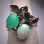Vintage Art Nouveau Austalian Opal Jade Ring Victorian Floral Silver