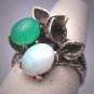 Vintage Art Nouveau Austalian Opal Jade Ring Victorian Floral Silver
