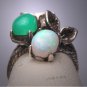 Vintage Art Nouveau Austalian Opal Jade Ring Victorian Floral Silver