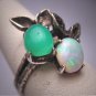 Vintage Art Nouveau Austalian Opal Jade Ring Victorian Floral Silver