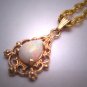 Vintage Australian Opal Pendant Necklace Victorian Motif Filigree 14K