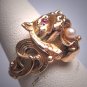 Rare Antique Art Nouveau Lion Ring Ruby Pearl 14K Gold c.1890 Wedding Band