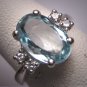 Antique Vintage Aquamarine Diamond Wedding Ring Art Deco H. Stern Styling 14K White Gold