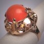 Antique Italian Coral Ring 14K Floral Setting Vintage Art Deco c.1930