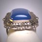 Antique Blue Chalcedony Rose Cut Marcasite Ring Vintage Art Deco 1920