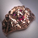 Rare Antique Art Nouveau Lion Ring Ruby Rose Gold c.1890 Wedding Band