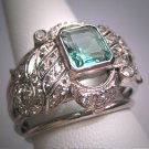 Antique Emerald Diamond Ring Palladium Vintage Art Deco Wedding 1930