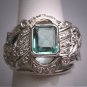 Antique Emerald Diamond Ring Palladium Vintage Art Deco Wedding 1930