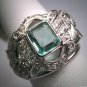 Antique Emerald Diamond Ring Palladium Vintage Art Deco Wedding 1930