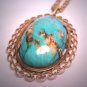Antique Turquoise Necklace Art Deco Filigree Vintage Gold 1930